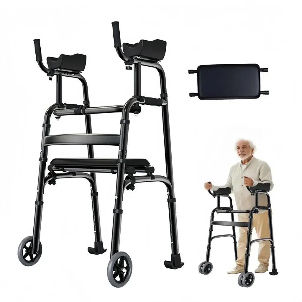 Déambulateur pliable à roulettes noir