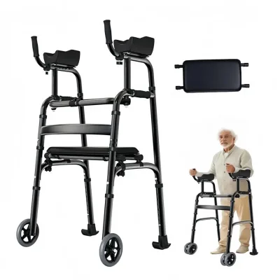 Déambulateur pliable à roulettes noir