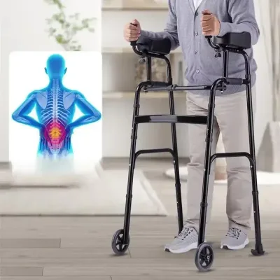 Déambulateur pliable à roulettes noir – image 2