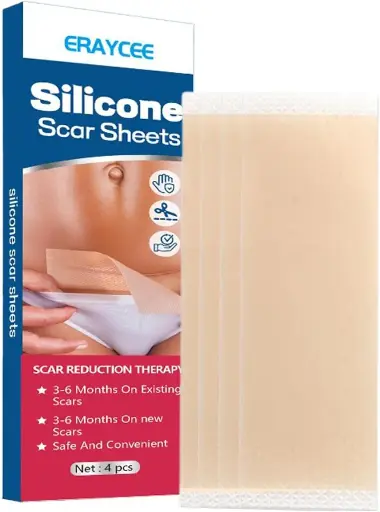 Bande de Cicatrice - Paquet de 4 Feuilles de Silicone réutilisables efficaces - Feuilles de Cicatrices en Silicone Scar Away pour césarienne, abdominoplastie chéloïde et chirurgicale